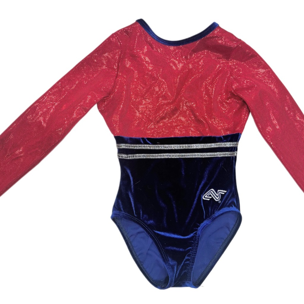 GK Elite Girls Red and Blue Long Sleeve Leotard Size CM